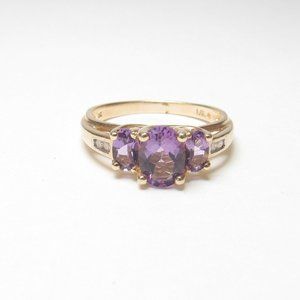Estate 10K Yellow Gold Natural Purple Amethyst Diamond Band Ring 1.20 Cts Size 7